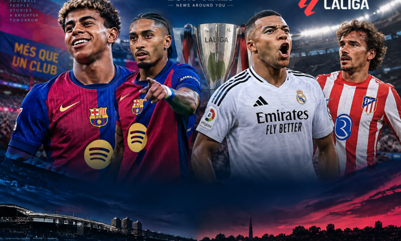 برشلونة وريال مدريد وأتلتيكو مدريد في تصميم يورو تايمز عن الدوري الإسباني