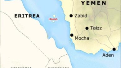 موقع جزر حنيش في البحر الأحمر